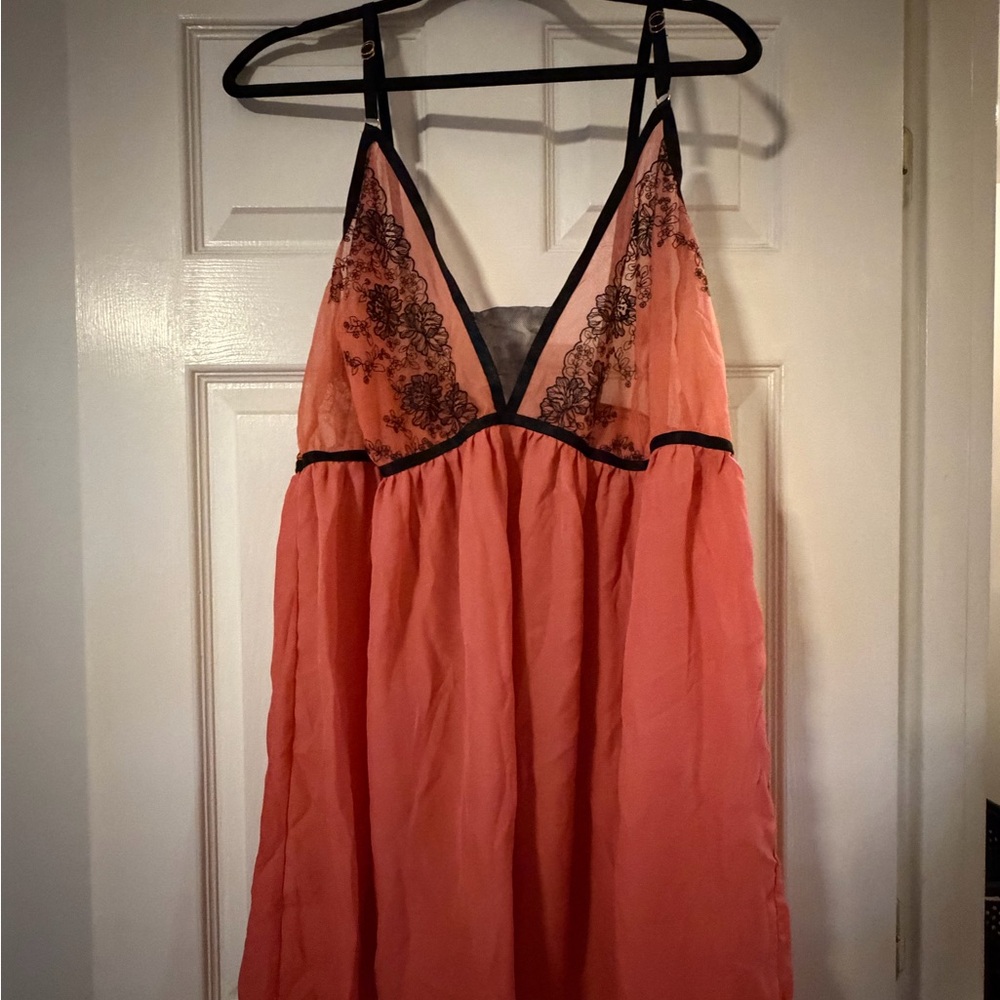 Elegant Lace Trim Coral Nightgown